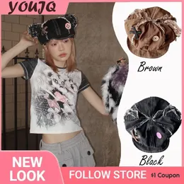 Berets y2k japońskie harajuku słodkie niedźwiedzia czapki do uszu dla kobiet dziewczęta vintage myte dżinsowe czapki boina mjer elegancka streetwear gorras 231018