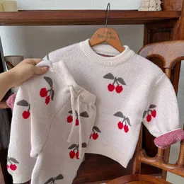 Conjuntos de roupas bebê camisola de malha conjunto de roupa 2023 inverno novas crianças meninos meninas bonito dos desenhos animados camisola de lã calças de malha duas peças conjunto 231019