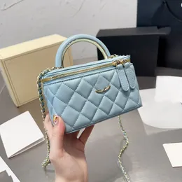 Borsa per il trucco da donna di design Borsa a scatola da 18 cm Morbida pelle di pecora Diamond Gingham Hardware dorato Chiusura metallica Borsa di lusso Borsa a tracolla a catena Matelasse Borsa a tracolla Sacoche