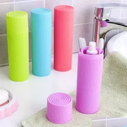 Toothbrush Holders Bath Practical Toothbrush Holder Anti Bacteria Storage Box Cylinder Portable Travel Chopsticks Container Home Garde Dhz0X