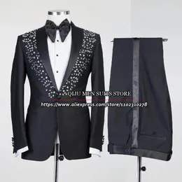 Erkekler Suits Zarif Damat Giyim Düğün Erkekler için Boncuklu Blazer Set 2 Parçalı İş Yemeği Partisi Erkek Giyim Tek Göğüslü Ceket