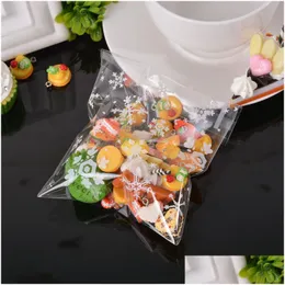 Gift Wrap Clear Christmas Snowflake Cookie Bag Plastic Cellophane Self Adhesive Seal Bakery Gift Cello Bags 10X10Cm Two Size Home Gard Dhgz9