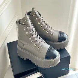 Designer - layer cowhide high top shoes tied round head thick sole casual fashion shoes tide Martin boots