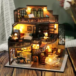 Accesorios para casa de muñecas DIY muñeca mini kit de casa de muñecas conjunto de construcción de villa regalo de cumpleaños juguete hogar habitación creativa decoración del dormitorio con muebles 231018