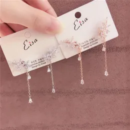 Moda-Nuove Donne di Modo Coreano TV Star Carino Zircone Fiore Orecchini a pendaglio Elegante Goccia d'acqua Lunga Linea Pendientes Gioielli Ragazza Gif260o