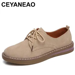 Elbise ayakkabıları Ceyaneaocow süet deri kadınlar oxford ayakkabıları bahar bayanlar spor ayakkabı loafers gündelik shoemoccasin artı sizeautumn tekne ayakkabıları 231018