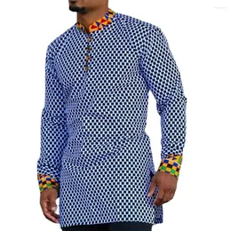 Ethnic Clothing Patchwork Plaid African Dashiki Dress Shirt Men Brand Ubrania z długim rękawem Hip Hop Streetwear