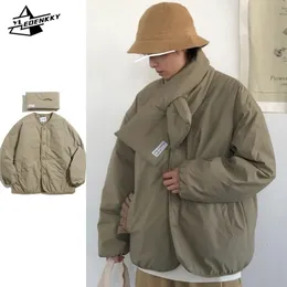 Homens Down Parkas Casaco de Algodão Quente Homens Mulheres Inverno Solto Engrossado Jaqueta Rua Vintage Cor Sólida Parka Harajuku Casal Casual com Lenço 231018