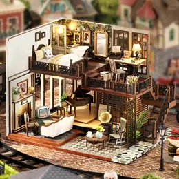 Bebek Ev Aksesuarları DIY minyatür bebek evi Diorama Toys Çocuklar El Yapımı Minyatür Dollhouse Bulmaca Modeli Mini Ev Pil Powered Kitleri Çocuklar İçin 231018