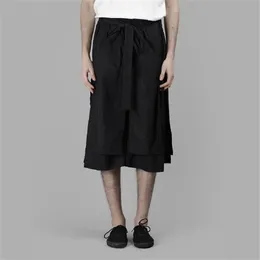 Мужские шорты, многослойная завязка, юбка с нестандартным нишевым дизайном, подол, японское кружево, широкие брюки с семиточечной завязкой251i