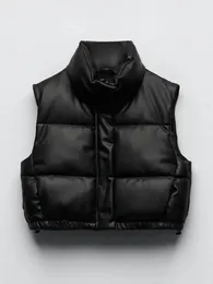 Gilet da donna Inverno PU Giacca in pelle Gilet Donna Nero Colletto alla coreana Maniche Cerniera Moto Biker AutunnoGilet corto Donna 231018