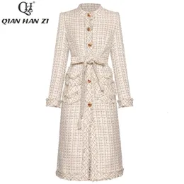Kvinnors blandningar Qian Han Zi Högkvalitativ designer Autumn Winter Long Coat Long Sleeve Single Breasted Fringe Fashion Overcoat Outwear 231018