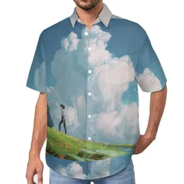 القمصان غير الرسمية للرجال صوفي وعبور المشهد الجميل عواء Moving Castle Beach Shirt Summer Blouses الأنيقة الرجال المطبوعون بالإضافة إلى الحجم