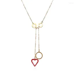 Pendant Necklaces FYSARA Light Luxury Double Red Heart Stainless Steel For Women Fashion Sweet Tassels Neck Chain Jewelry