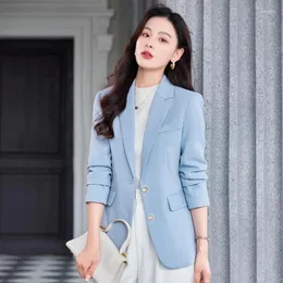 Ternos femininos tamanho grande y2k outono inverno azul blazer feminino único botão manga cheia trabalho de negócios wear formal jaqueta