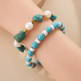 Bracciale con perline in filo di pietra naturale Design Originalità Lavoro a maglia a mano Sollevamento Boemia Semplice retro marea Forza elastica Perline di riso