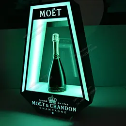 Discoteca LED luminoso Moet Chandon Bottiglia di champagne Presentatore Corona Re Glorificatore Display Servizio VIP Insegna al neon per Party bar lounge pub