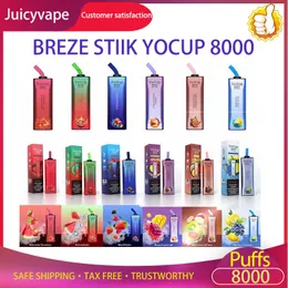 Authentic Breze Stiik yocup 8000 Puffs Disposable Vape Device E-Cigarette Rechargeable 600mAh Battery with LED Lights with E-Liquid & Battery Indicator