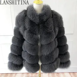 Womens Fur Faux Style Real Coat Women Autumn And Winter Jacket Natural Vest Stand Collar Detachable Sleeves 231018