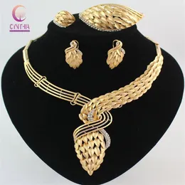 Arrivée Costume africain collier ensemble de bijoux plaqué or 18 carats cristal mariage femmes accessoires de mariée bijoux nigérians Sets290N