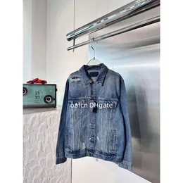 23SS Designer Denim Jacket broderad bokstavslapp denimjacka LAPEL STREETEWEAR med justerbara knappar i midjan Högsta herrjacka