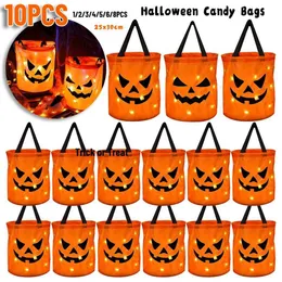 Trick or Treat LED Light Halloween Pumpkin Candy Bags Hucket Collapsible Basket For Thanksgiving Party Gift 220923