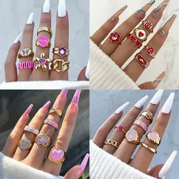 Pierścień Solitaire Bohemia Geometryczna kolorowa szkliwa Kunckle dla kobiet Butterfly Heart Sign Finger Fale Daily Jewelry 231019