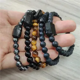 Strand lava rock pedra contas natural preto cru áspero turmalina mineral energia cura frisado unissex pulseiras jóias diárias atacado