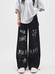 Pantaloni da donna HOUZHOU Pantaloni sportivi con grafica nera Donna Baggy Harajuku Y2k Pantaloni larghi grunge Vintage Hip Hop Gothic Streetwear Oversize