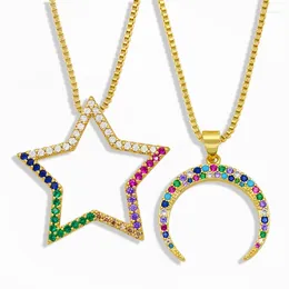 Colares Pingente Flola Multicolor Lua e Estrela Colar Para Mulheres Pedra Crescente CZ Pave Zircônia Atacado Jóias Presente Nket39