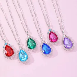 Hänge halsband Magic Princess Jewel Necklace Charms mode Luxrous Party Cosplay för barn Gem Amulet Alloy Chain Teardrop Crystal