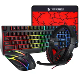 Keyboard Mouse Combos T WOLF TF800 Four piece Gaming Combo 104 Keys 4 color Breathing Light 3 5mm Headset Anti slip Pad 231019