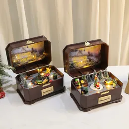 Objetos decorativos Estatuetas Caixa de música de Natal As decorações de Natal girarão e brilharão com música Baterias USB para presentes infantis de dupla utilização 231019