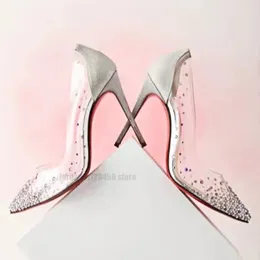 Designer di lusso pompa sposa tacchi sandali con strass scarpe da donna in pvc con strass punta chiusa festa matrimonio eleganza donna scarpe da fata