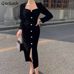 Casual Kleider Designer Frauen Schwarz Schlank Elegant Front-slit Taste Hipster Französisch Stil Temperament-ankunft Herbst Frauen Chic