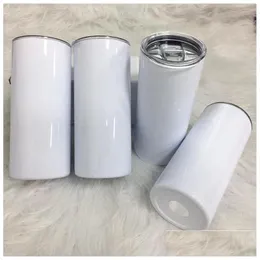 Tumblers Sublimação Tumbler 15oz Alto Slim Reto Branco Em Branco Vácuo Insado Copo de Água para Transferência de Calor Gota Entrega Home Garde Dhkdb