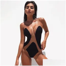 Womens Swimwear Sexy Meshwork One Piece Swimsuit 2022 Summer Beach See Through Bathing Suit Women Bikini Skinny Bodysuits Drop Deliv