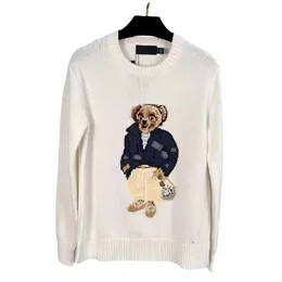 Ralphs designer tröja lawrence original kvalitet tung industri broderi vinter avslappnad liten björn handgjorda jacquard ren bomull rund nacktröja för kvinnor