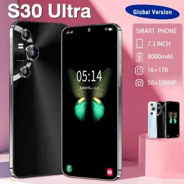 새로운 S30ULTRA 휴대폰 5G 안드로이드 스마트 폰 8000MAH 16+1TB 7.3 인치 페이스 휴대 전화 50MP+108MP 4G 휴대폰