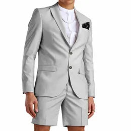 ظاهرة زفاف رمادية رمادية فاتحة بدلة مع سراويل قصيرة الأعمال Terno Maschulino Beach Mens Summer Groom Wear Man Suits 1 Men's 248E