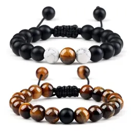 Frisado fios ajustável frisado pulseira natural olho de tigre pedra preto ônix lava masculino pulseiras charme yoga pulseiras malaquita bead204v