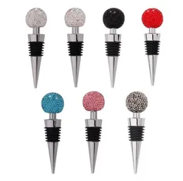 Rhinestone Wine Bottle Stopper rostfritt stål Small Round Ball Crystal Diamond Wine Stoppers Bröllopsfestgåvor för barverktygstillbehör