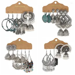 Dingle örhängen 3 par vintage bohemisk etnisk silverfärg jhumka hängande för kvinnliga tillbehör gåvor