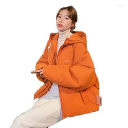 Women's Down Cotton Jacket Female 2023 Winter Korean Version Of Solid Color Wild Loose Hooded Zipper Student Tooling Coat M382