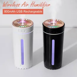 Dampfgarer, kabelloser Luftbefeuchter, bunte Lichter, Stummschaltung, Ultraschall-USB-Nebelgerät, Diffusor, Luftreiniger, 800 mAh, wiederaufladbar, kühler Nebelhersteller für Auto 231020