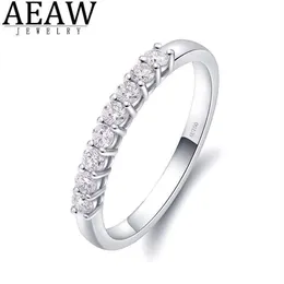 Aeaw 14k ouro branco 0 25ctw 2mm df corte redondo noivado casamento topázio moissanite laboratório cultivado anel de banda de diamante para mulheres234s