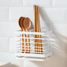 Storage Holders Racks Kitchen Hanging Drain Basket 2 Compartments Wallmounted Drying Rack Cutlery Organizer For Chopsticks Spoon Fork Supply 231019