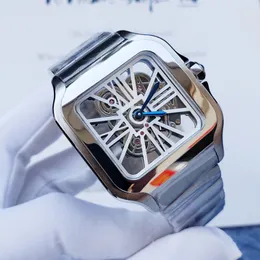 Męskie szkielet zegarek 39 mm Automatyczny ruch mechaniczny Stal nierdzewna Kobiety Pieczone niebieskie zegarki igła moda na rękę