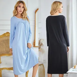 Kvinnors sömnkläder Spring Solid Color Long Sleeve Nightdress Lace Knitting Casual Home Wear Night Dress Women Sexig Nightrown Nightwear