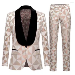남성용 트랙복 남자 Jacquard Prom Blazer Mens Slim Fit velvet Shawl Lapel Male Jacket Suits Wedding Groom Tuxedo Fashion